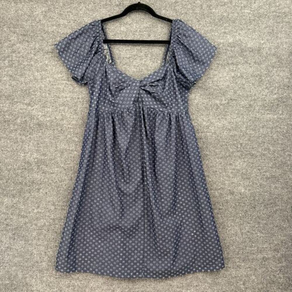 LA Relaxed Babydoll Dress Womens M Blue Chambray Eyelet Milkmaid Organic Cotton